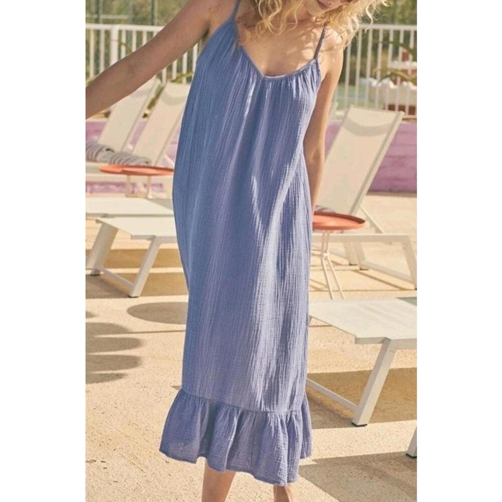 Rails Jennica Crepe Dress Small Periwinkle Maxi Ruffle Sundress‎